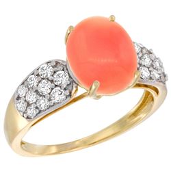 Natural 2.35 ctw coral & Diamond Engagement Ring 14K Yellow Gold - REF-56Z6Y