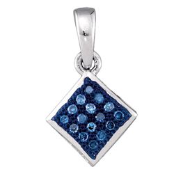 0.05 CTW Blue Color Diamond Square Pendant 10KT White Gold - REF-6H2M