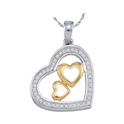 0.15 CTW Diamond Triple Nested Heart Pendant 10KT Two-tone Gold - REF-19M4H