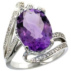 Natural 5.76 ctw amethyst & Diamond Engagement Ring 14K White Gold - REF-92K7R