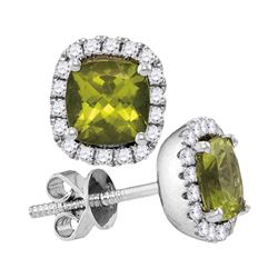 1 CTW Princess Peridot Solitaire Diamond Earrings 14KT White Gold - REF-67H4M