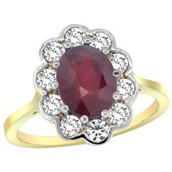 Natural 2.73 ctw Ruby & Diamond Engagement Ring 14K Yellow Gold - REF-83W3K