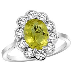 Natural 2.34 ctw Lemon-quartz & Diamond Engagement Ring 14K White Gold - REF-80H8W