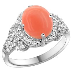 Natural 2.52 ctw coral & Diamond Engagement Ring 14K White Gold - REF-101N4G