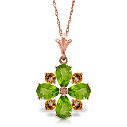 Genuine 2.43 ctw Peridot & Citrine Necklace Jewelry 14KT Rose Gold - REF-29A7K