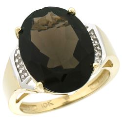 Natural 11.02 ctw Smoky-topaz & Diamond Engagement Ring 14K Yellow Gold - REF-65H8W