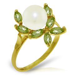 Genuine 2.65 ctw Pearl & Peridot Ring Jewelry 14KT Yellow Gold - REF-28P5H