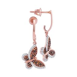 0.25 CTW Red Color Diamond Butterfly Bug Dangle Earrings 10KT Rose Gold - REF-32X9Y