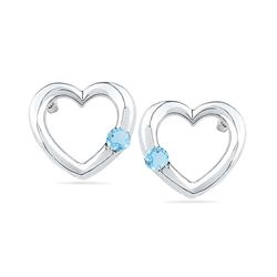 0.12 CTW Created Blue Topaz Heart Love Earrings 10KT White Gold - REF-12M8H