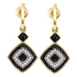 0.33 CTW Black Color Diamond Square Dangle Earrings 10KT Yellow Gold - REF-32X9Y