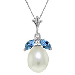 Genuine 4.5 ctw Blue Topaz Necklace Jewelry 14KT White Gold - REF-24K3V