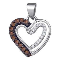 0.20 CTW Cognac-brown Color Diamond Heart Love Pendant 10KT White Gold - REF-10M5H