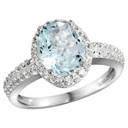 Natural 1.57 ctw Aquamarine & Diamond Engagement Ring 14K White Gold - REF-47F5N