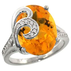 Natural 11.18 ctw citrine & Diamond Engagement Ring 14K White Gold - REF-82H2W