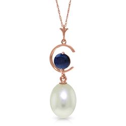 Genuine 4.5 ctw Pearl & Sapphire Necklace Jewelry 14KT Rose Gold - REF-22A2K