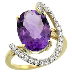 Natural 5.89 ctw Amethyst & Diamond Engagement Ring 14K Yellow Gold - REF-91F4N