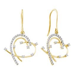 0.30 CTW Diamond Wire Heart Dangle Earrings 14KT Yellow Gold - REF-34M4H