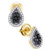 Image 1 : 0.55 CTW Black Color Diamond Teardrop Cluster Stud Earrings 10KT Yellow Gold - REF-19W4K