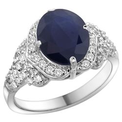 Natural 2.92 ctw blue-sapphire & Diamond Engagement Ring 14K White Gold - REF-162M8H