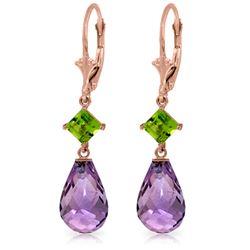 Genuine 11 ctw Amethyst & Peridot Earrings Jewelry 14KT Rose Gold - REF-39Y3F