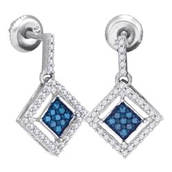 0.50 CTWBlue Color Diamond Diagonal Square Dangle Earrings 10KT White Gold - REF-30W2K