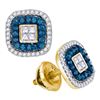 Image 1 : 0.50 CTWBlue Color Diamond Square Cluster Earrings 10KT Yellow Gold - REF-30X2Y