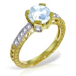 Genuine 1.80 ctw Aquamarine & Diamond Ring Jewelry 14KT Yellow Gold - REF-102N4R