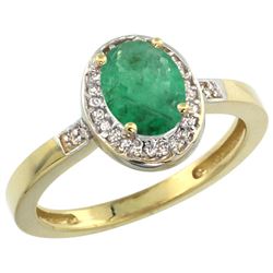 Natural 1.08 ctw Emerald & Diamond Engagement Ring 14K Yellow Gold - REF-34A2V