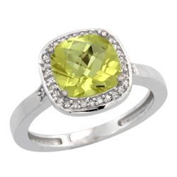 Natural 3.94 ctw Lemon-quartz & Diamond Engagement Ring 14K White Gold - REF-36K7R