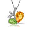 Genuine 4.06 ctw Citrine, Peridot & Diamond Necklace Jewelry 14KT White Gold - REF-59N2R