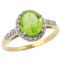 Natural 1.49 ctw Peridot & Diamond Engagement Ring 10K Yellow Gold - REF-26N3G