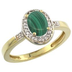 Natural 0.83 ctw Malachite & Diamond Engagement Ring 10K Yellow Gold - REF-24R5Z