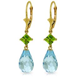 Genuine 11 ctw Blue Topaz & Peridot Earrings Jewelry 14KT Yellow Gold - REF-39M3T