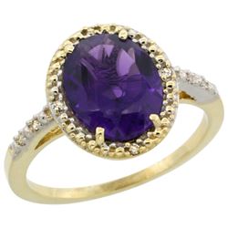 Natural 2.42 ctw Amethyst & Diamond Engagement Ring 10K Yellow Gold - REF-25K5R