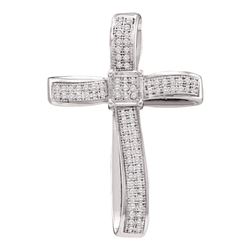 0.25 CTW Diamond Roman Cross Pendant 10KT White Gold - REF-26F9N