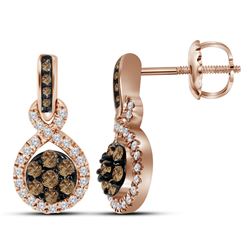 0.50 CTWCognac-brown Color Diamond Cluster Dangle Earrings 10KT Rose Gold - REF-52K4W