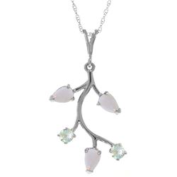 Genuine 0.60 ctw Opal & Aquamarine Necklace Jewelry 14KT White Gold - REF-32W8Y