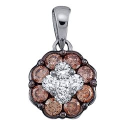 0.50 CTWCognac-brown Color Diamond Cluster Pendant 14KT White Gold - REF-34X4Y