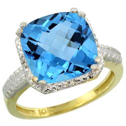 Natural 5.96 ctw Swiss-blue-topaz & Diamond Engagement Ring 10K Yellow Gold - REF-32Z4Y