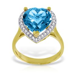 Genuine 6.44 ctw Blue Topaz & Diamond Ring Jewelry 14KT Yellow Gold - REF-69P6H