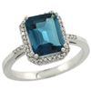 Natural 2.63 ctw London-blue-topaz & Diamond Engagement Ring 14K White Gold - REF-44G2M