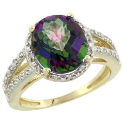 Natural 3.47 ctw Mystic-topaz & Diamond Engagement Ring 10K Yellow Gold - REF-34F7N