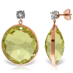 Genuine 34.06 ctw Lemon Quartz & Diamond Earrings Jewelry 14KT Rose Gold - REF-65M3T