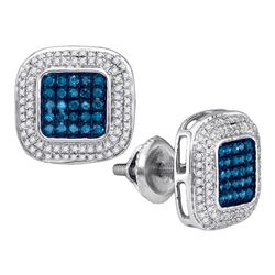 0.50 CTWBlue Color Diamond Square Cluster Earrings 10KT White Gold - REF-34K4W