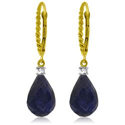 Genuine 17.7 ctw Sapphire & Diamond Earrings Jewelry 14KT Yellow Gold - REF-42N6R