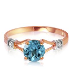 Genuine 1.02 ctw Blue Topaz & Diamond Ring Jewelry 14KT Rose Gold - REF-28P3H