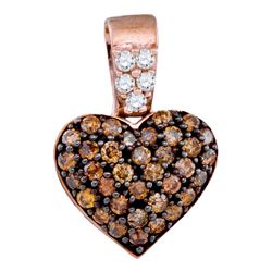 0.38 CTW Cognac-brown Color Cluster Diamond Heart Pendant 10KT Rose Gold - REF-18F2N