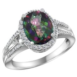 Natural 2.72 ctw mystic-topaz & Diamond Engagement Ring 14K White Gold - REF-54W4K