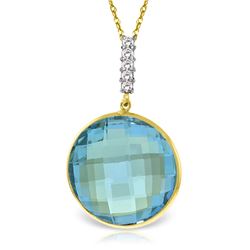 Genuine 23.08 ctw Blue Topaz & Diamond Necklace Jewelry 14KT Yellow Gold - REF-71F8Z