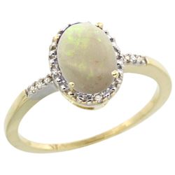 Natural 0.73 ctw Opal & Diamond Engagement Ring 10K Yellow Gold - REF-16A8V